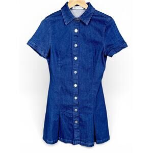 Zara Denim Button Front Mini Dress Stretch Boho Western Cowgirl Festival Size M